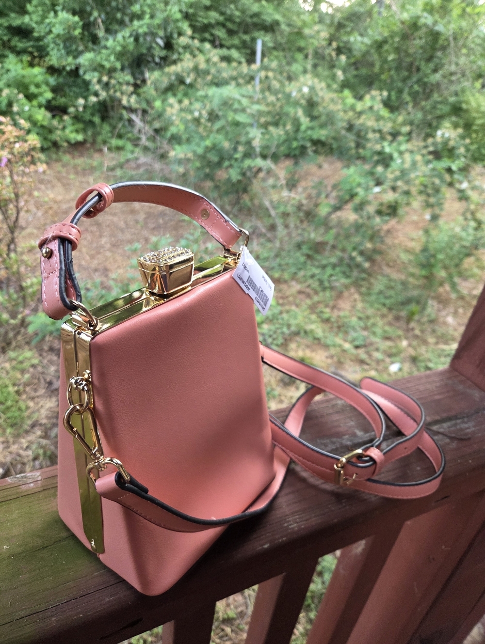 Leatherette Pink Structured Top-Handle Crossbody Fashion Bag